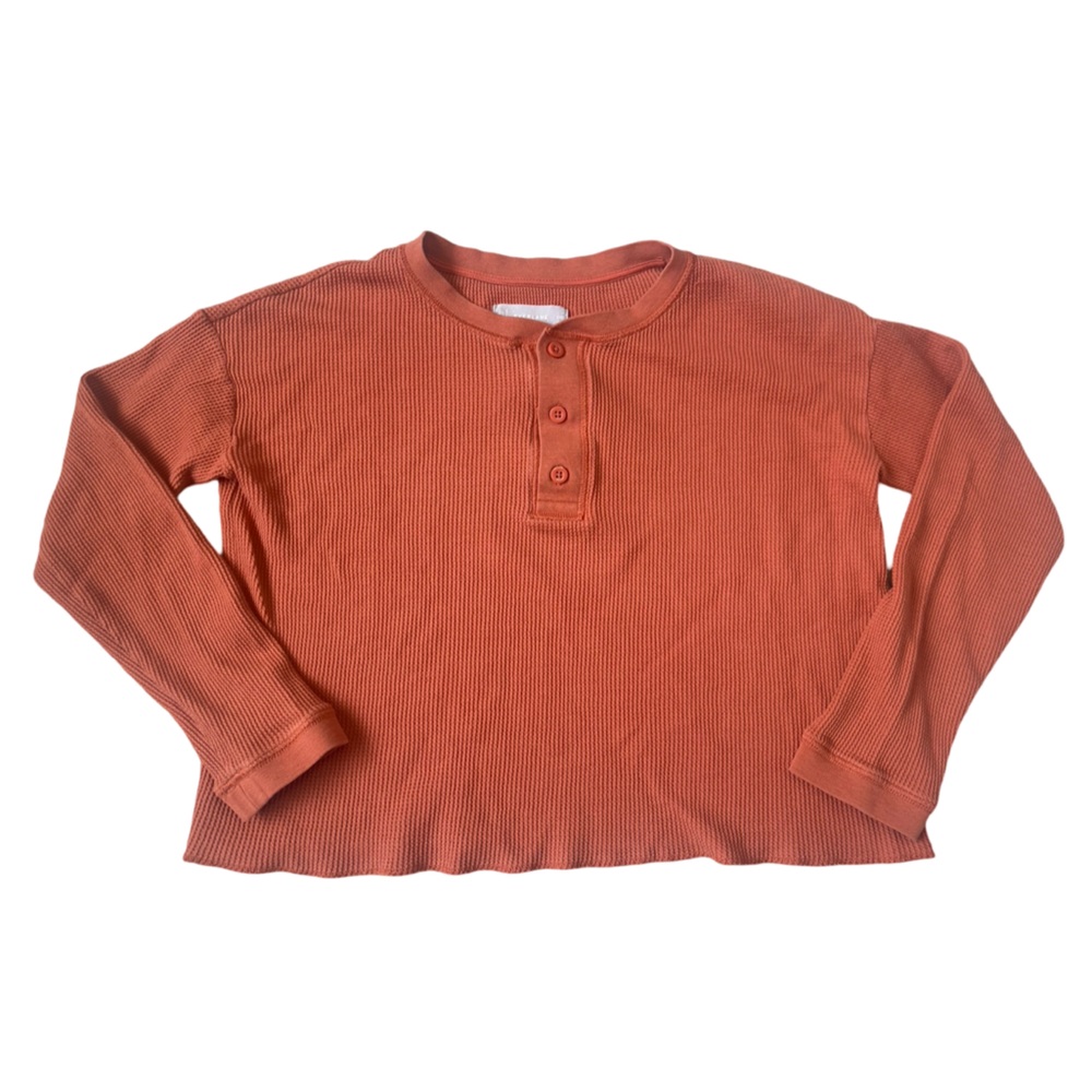 EVERLANE Waffle Long Sleeve Crop Shirt, Burnt Orange - XXS - Picture 4 of 13